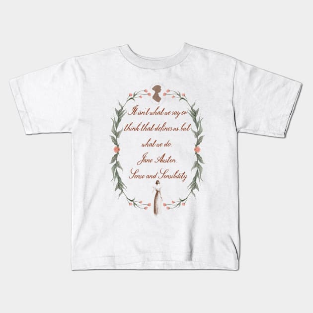 Jane Austen Quote Sense and Sensibility Cottage Core Flower Wreath Watercolor Kids T-Shirt by penandbea